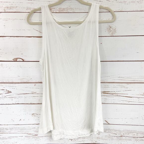 American Eagle M White Relaxed Fit Lightweight Crew Basic Tank Top - Picture 3 of 7